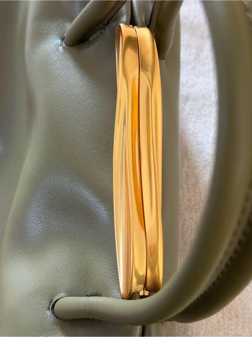 Donna Karan Olive Green Leather Satchel with Gold Accent - Picture 4 of 15